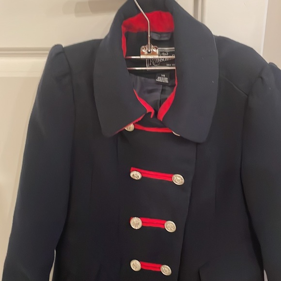 ROTHSCHILD Coat Navy Red Double Breasted Gold Buttons Pockets Lined EC! Sz 7/8 - Picture 3 of 13
